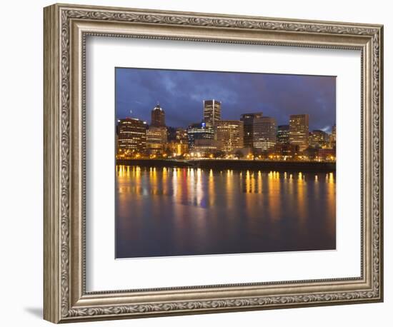 City Lights Reflected in the Willamette River, Portland, Oregon, USA-William Sutton-Framed Photographic Print