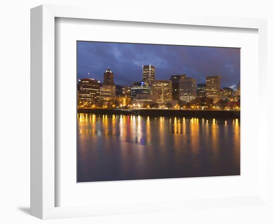 City Lights Reflected in the Willamette River, Portland, Oregon, USA-William Sutton-Framed Photographic Print