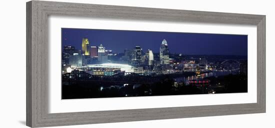 City Lit Up at Night, Cincinnati, Ohio, USA-null-Framed Photographic Print