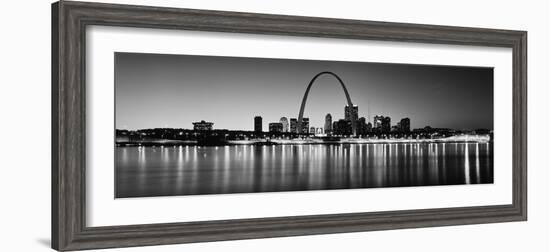 City Lit Up at Night, Gateway Arch, Mississippi River, St. Louis, Missouri, USA--Framed Photographic Print