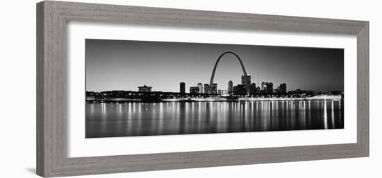 City Lit Up at Night, Gateway Arch, Mississippi River, St. Louis, Missouri, USA-null-Framed Photographic Print