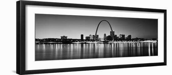 City Lit Up at Night, Gateway Arch, Mississippi River, St. Louis, Missouri, USA-null-Framed Photographic Print