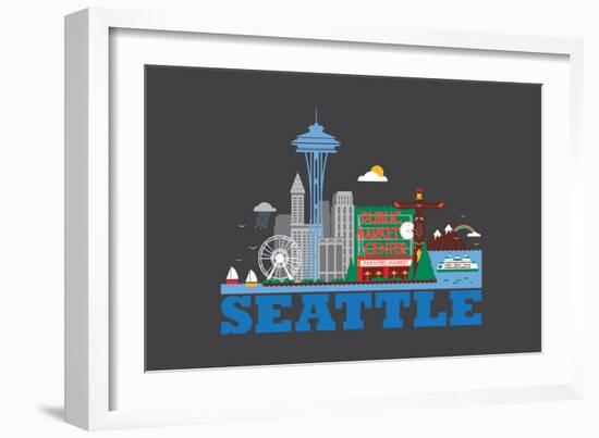 City Living Seattle Asphalt-null-Framed Art Print