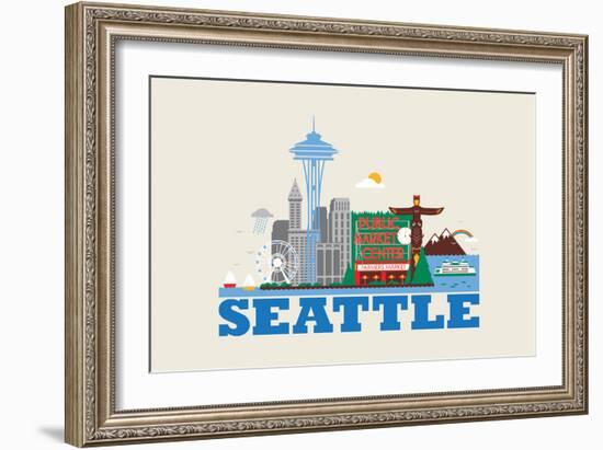 City Living Seattle Natural-null-Framed Art Print