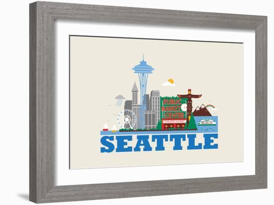 City Living Seattle Natural-null-Framed Art Print