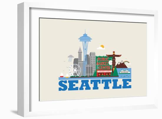 City Living Seattle Natural-null-Framed Art Print