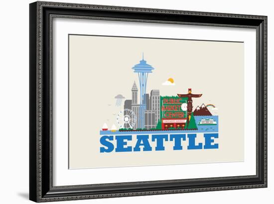 City Living Seattle Natural-null-Framed Art Print