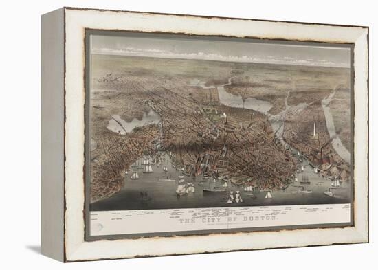 City of Boston-Currier & Ives-Framed Stretched Canvas