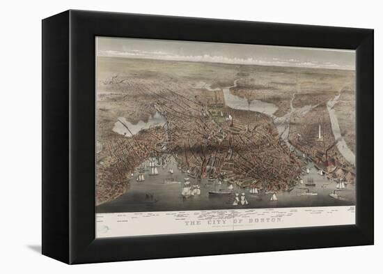 City of Boston-Currier & Ives-Framed Stretched Canvas