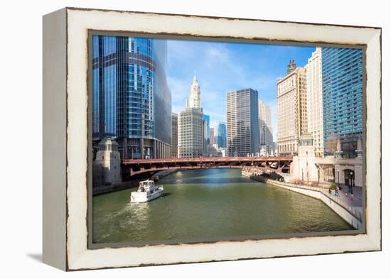 City of Chicago Downtown and River with Bridges-vichie81-Framed Premier Image Canvas