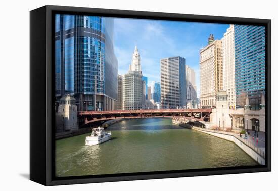 City of Chicago Downtown and River with Bridges-vichie81-Framed Premier Image Canvas