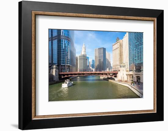 City of Chicago Downtown and River with Bridges-vichie81-Framed Photographic Print