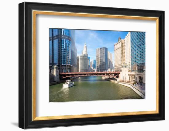City of Chicago Downtown and River with Bridges-vichie81-Framed Photographic Print
