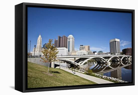 City of Columbus, Ohio with the New Rich Street Bridge in the Foreground.-pdb1-Framed Premier Image Canvas