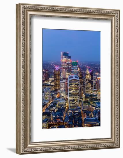 City of London skyscrapers at dusk, including Walkie Talkie building, from above, London-Ed Hasler-Framed Photographic Print