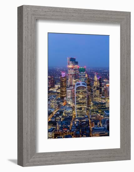 City of London skyscrapers at dusk, including Walkie Talkie building, from above, London-Ed Hasler-Framed Photographic Print