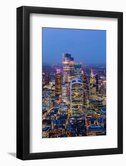 City of London skyscrapers at dusk, including Walkie Talkie building, from above, London-Ed Hasler-Framed Photographic Print