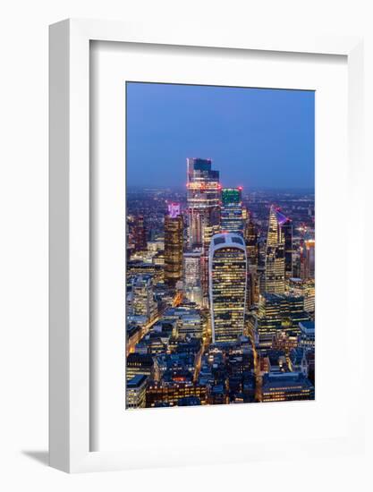 City of London skyscrapers at dusk, including Walkie Talkie building, from above, London-Ed Hasler-Framed Photographic Print