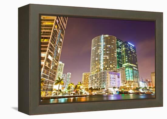 City of Miami Florida Colorful Night Panorama of Downtown-Fotomak-Framed Premier Image Canvas