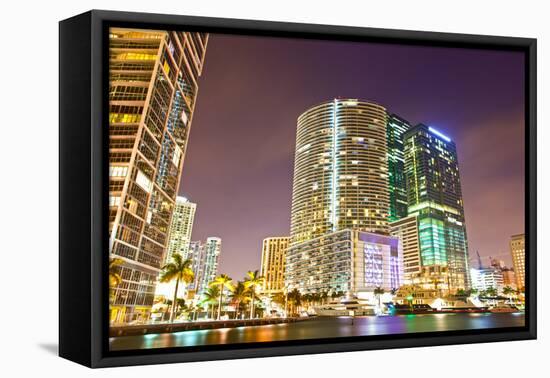 City of Miami Florida Colorful Night Panorama of Downtown-Fotomak-Framed Premier Image Canvas