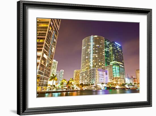 City of Miami Florida Colorful Night Panorama of Downtown-Fotomak-Framed Photographic Print