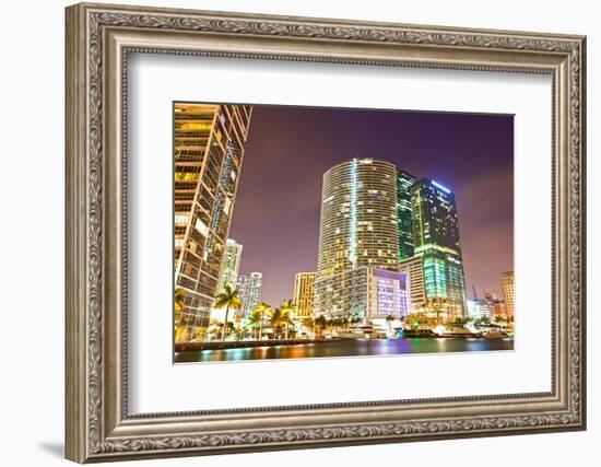 City of Miami Florida Colorful Night Panorama of Downtown-Fotomak-Framed Photographic Print