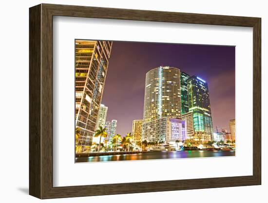 City of Miami Florida Colorful Night Panorama of Downtown-Fotomak-Framed Photographic Print