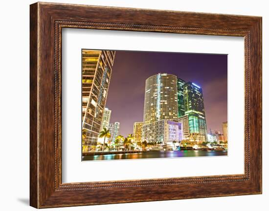 City of Miami Florida Colorful Night Panorama of Downtown-Fotomak-Framed Photographic Print