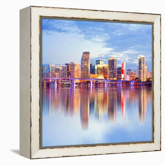 City of Miami Florida Night Skyline-Fotomak-Framed Premier Image Canvas