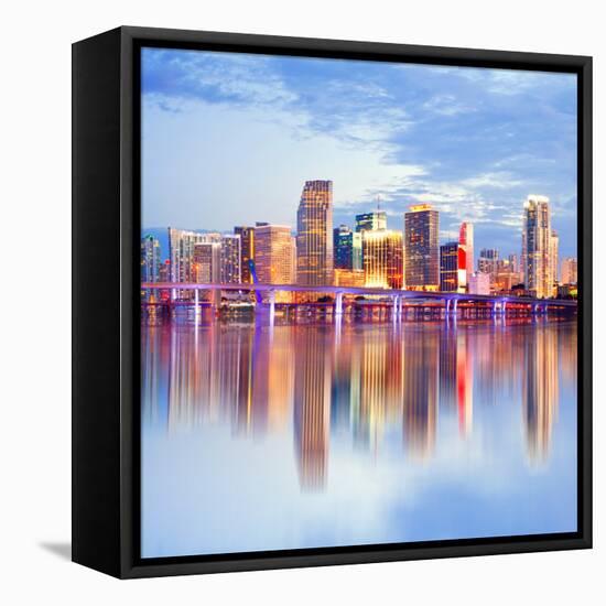 City of Miami Florida Night Skyline-Fotomak-Framed Premier Image Canvas