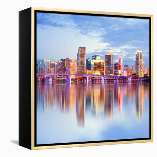 City of Miami Florida Night Skyline-Fotomak-Framed Premier Image Canvas