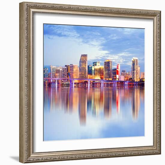 City of Miami Florida Night Skyline-Fotomak-Framed Photographic Print