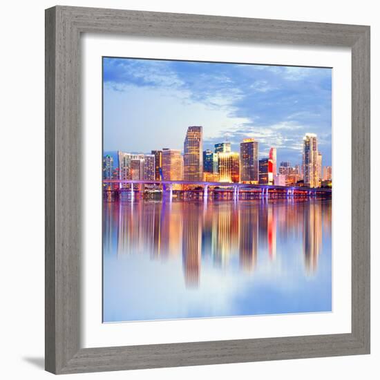 City of Miami Florida Night Skyline-Fotomak-Framed Photographic Print