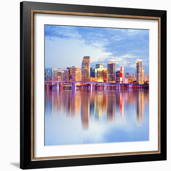 City of Miami Florida Night Skyline-Fotomak-Framed Photographic Print