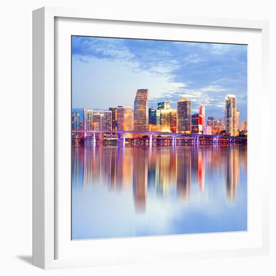 City of Miami Florida Night Skyline-Fotomak-Framed Photographic Print