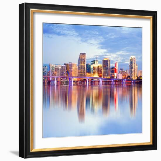 City of Miami Florida Night Skyline-Fotomak-Framed Photographic Print