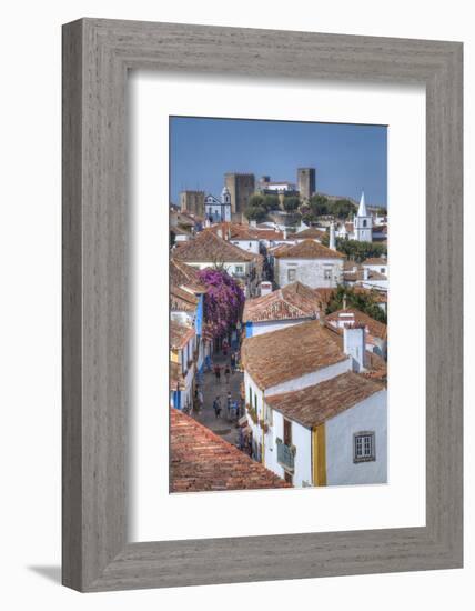 City overview with Medieval Castle in the background, Obidos, Portugal, Europe-Richard Maschmeyer-Framed Photographic Print