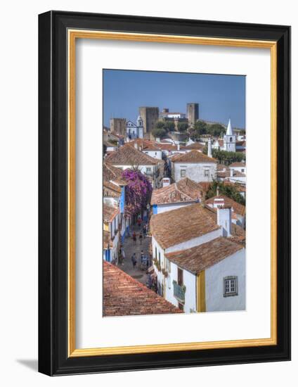 City overview with Medieval Castle in the background, Obidos, Portugal, Europe-Richard Maschmeyer-Framed Photographic Print