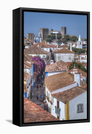 City overview with Medieval Castle in the background, Obidos, Portugal, Europe-Richard Maschmeyer-Framed Premier Image Canvas