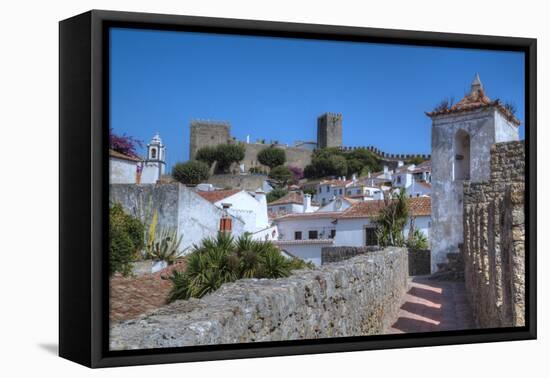 City overview with Wall and Medieval Castle in the background, Obidos, Portugal, Europe-Richard Maschmeyer-Framed Premier Image Canvas