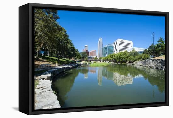 City Park Lagoon with Downtown Omaha, Nebraska, Usa-Michael Runkel-Framed Premier Image Canvas