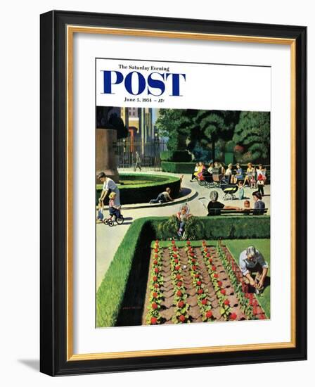 "City Park" Saturday Evening Post Cover, June 5, 1954-John Falter-Framed Giclee Print