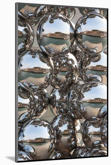 City reflection in chrome spheres, Bilbao, Biscay Province, Basque Country Region, Spain-null-Mounted Photographic Print