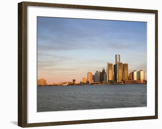 City Skyline Along Detroit River, Detroit, Michigan, USA-Walter Bibikow-Framed Photographic Print
