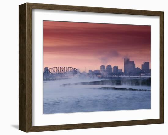 City Skyline along Ohio River, Louisville, Kentucky, USA-Walter Bibikow-Framed Photographic Print