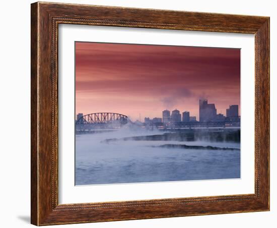 City Skyline along Ohio River, Louisville, Kentucky, USA-Walter Bibikow-Framed Photographic Print