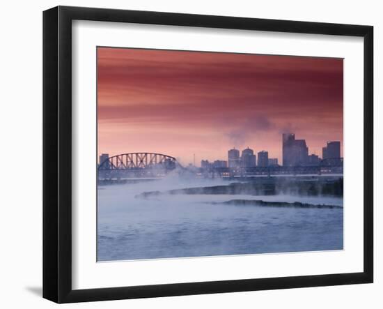 City Skyline along Ohio River, Louisville, Kentucky, USA-Walter Bibikow-Framed Photographic Print