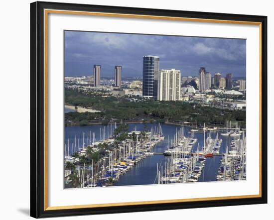 City Skyline and Beach, Honolulu, Oahu, Hawaii-Randa Bishop-Framed Photographic Print