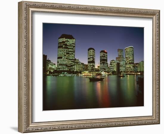 City Skyline and Brisbane River at Night, Brisbane, Queensland, Australia-Mark Mawson-Framed Photographic Print