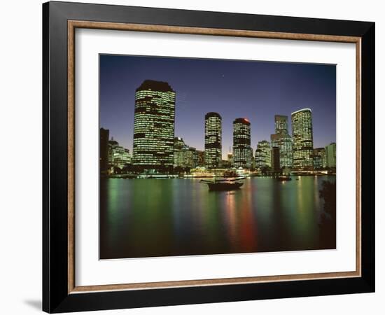 City Skyline and Brisbane River at Night, Brisbane, Queensland, Australia-Mark Mawson-Framed Photographic Print